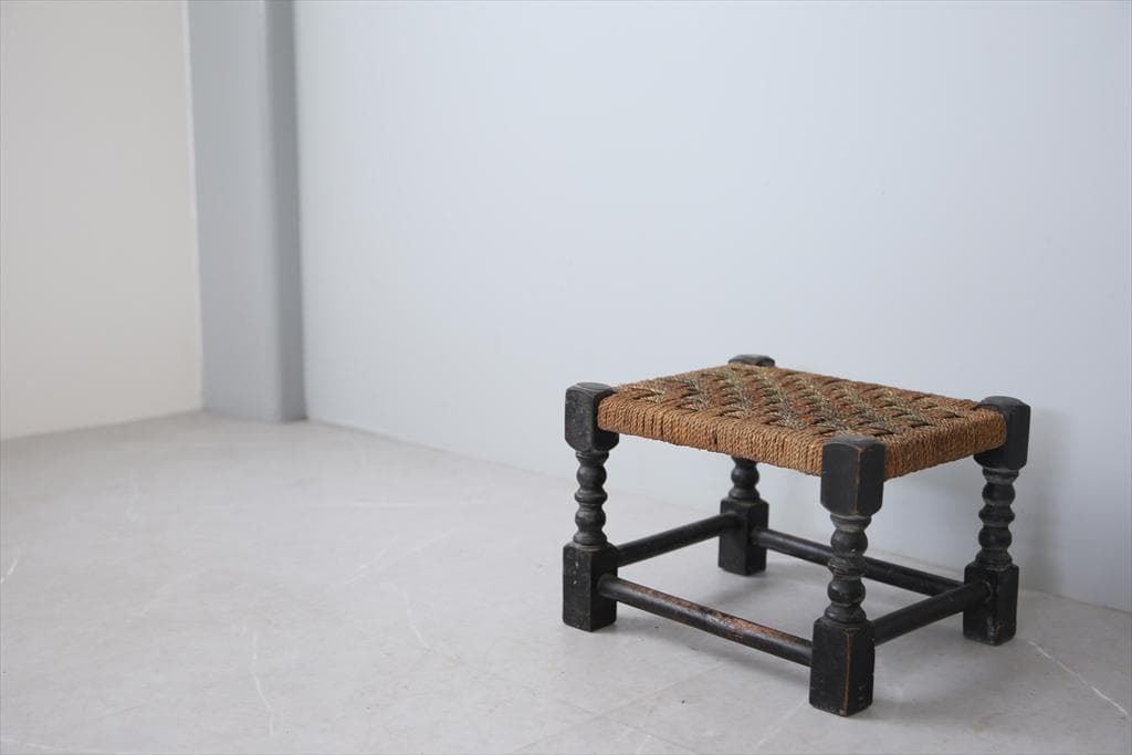 英国アンティーク木製フットスツール/ロープトップ/オットマン(88-164)