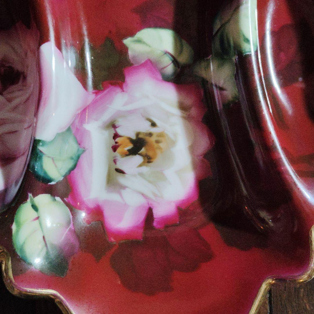 森村製オールドノリタケ赤いバラ柄の陶器菓子器