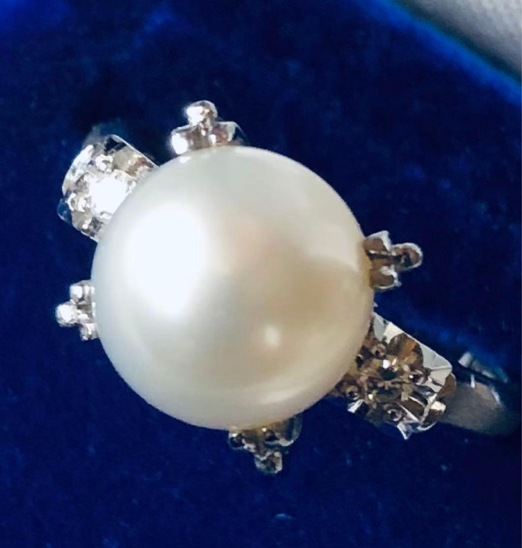 Pt900 パール 真珠 ダイヤモンド リング 指輪 9号 生前整理 プラチナ