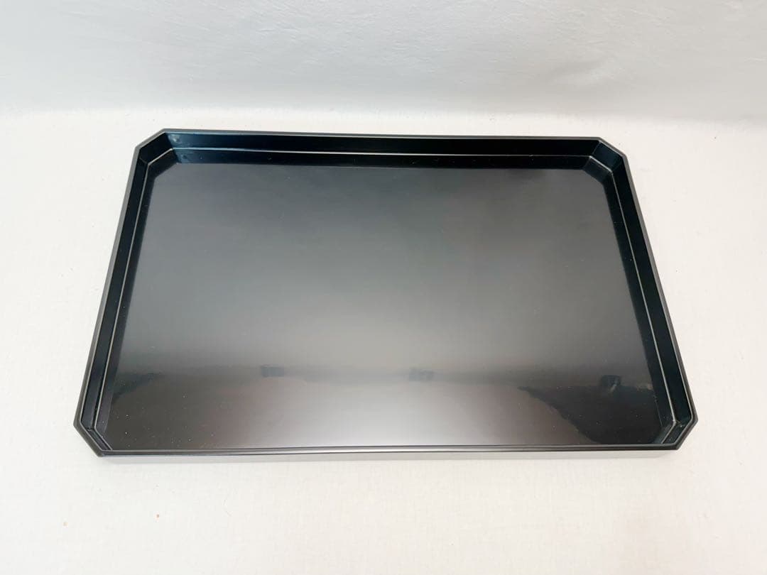 未使用 懐石道具 木製黒真塗 脇引き盆二枚セット 紙箱