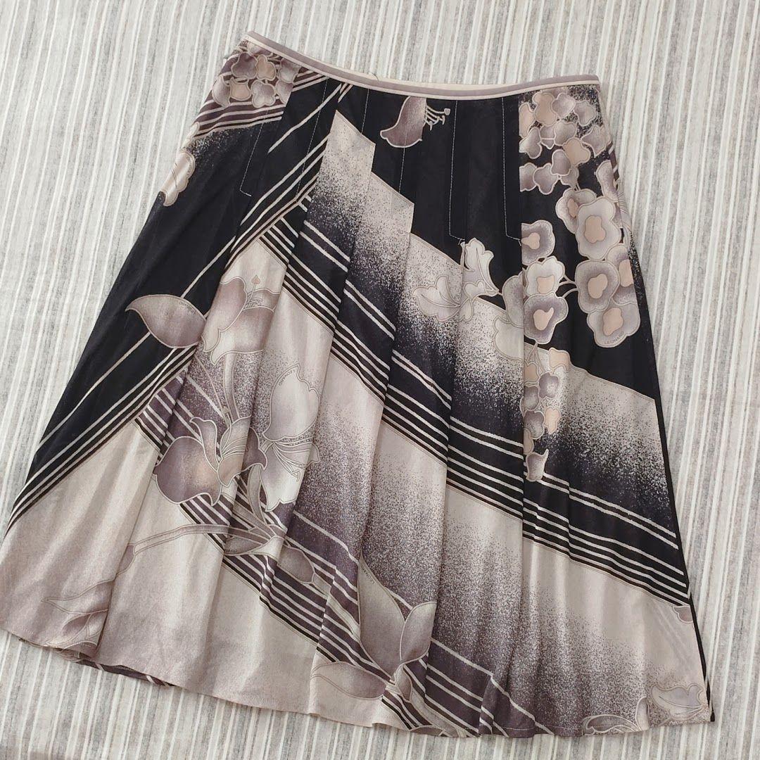 ★極美品★LEONARD/レオナール＊総柄＊カンカン素材＊スカート＊70/L相当