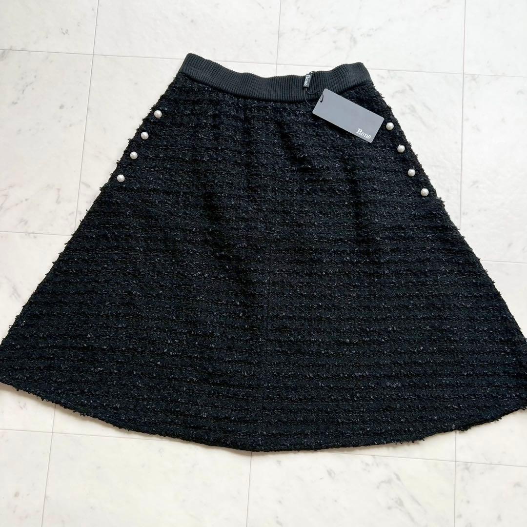 タグ付 定価4.8万 Rene パール装飾ファンシーツイードスカート ブラック