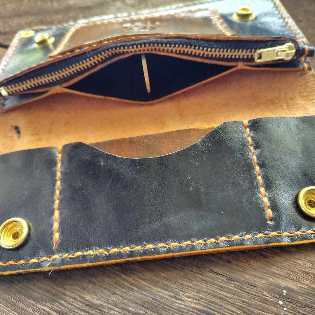 トラッカーウォレット ロング 黒×茶 手染め(79)