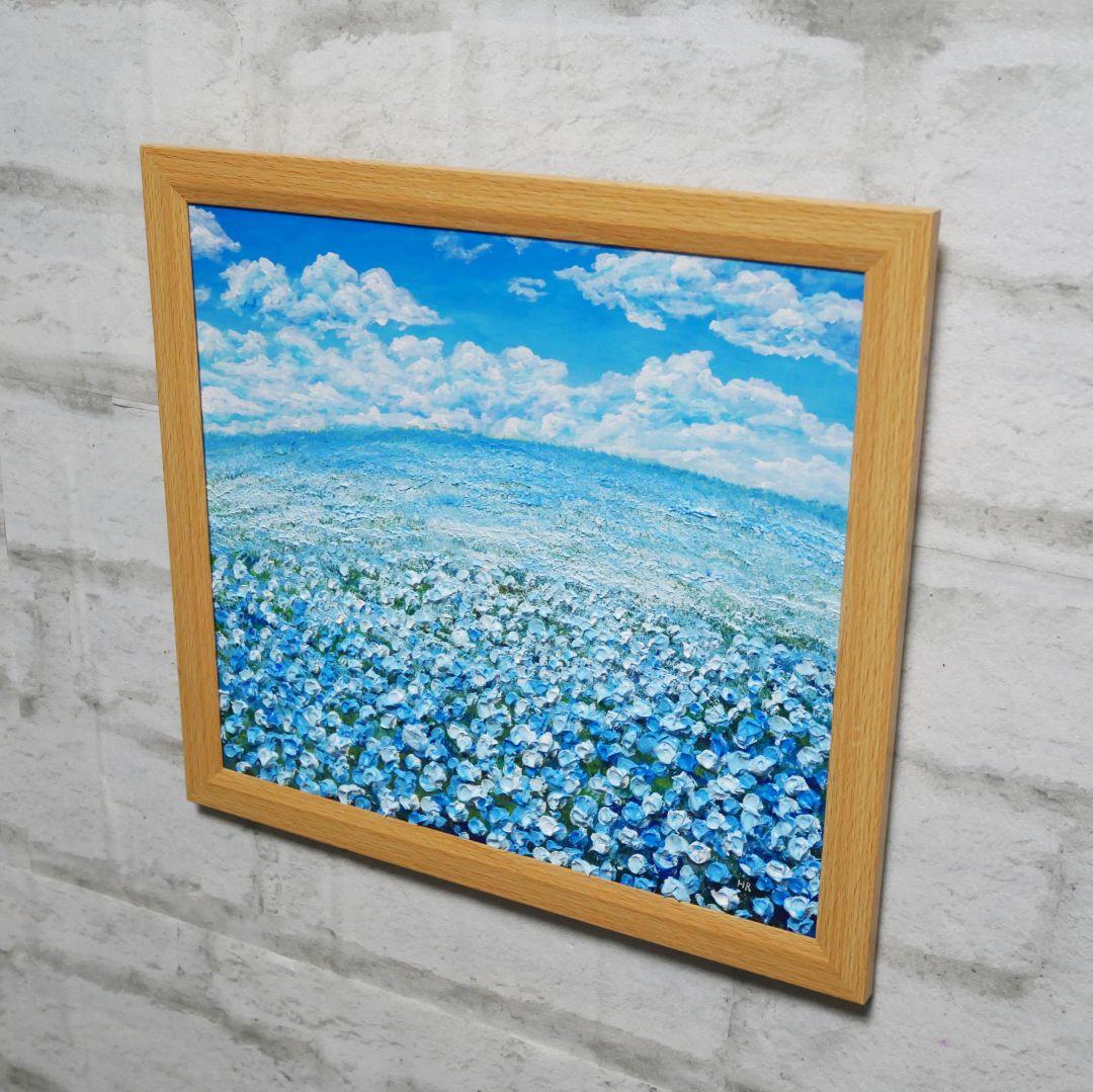 油絵 油彩 油彩画 絵 絵画【空と雲の青い丘】