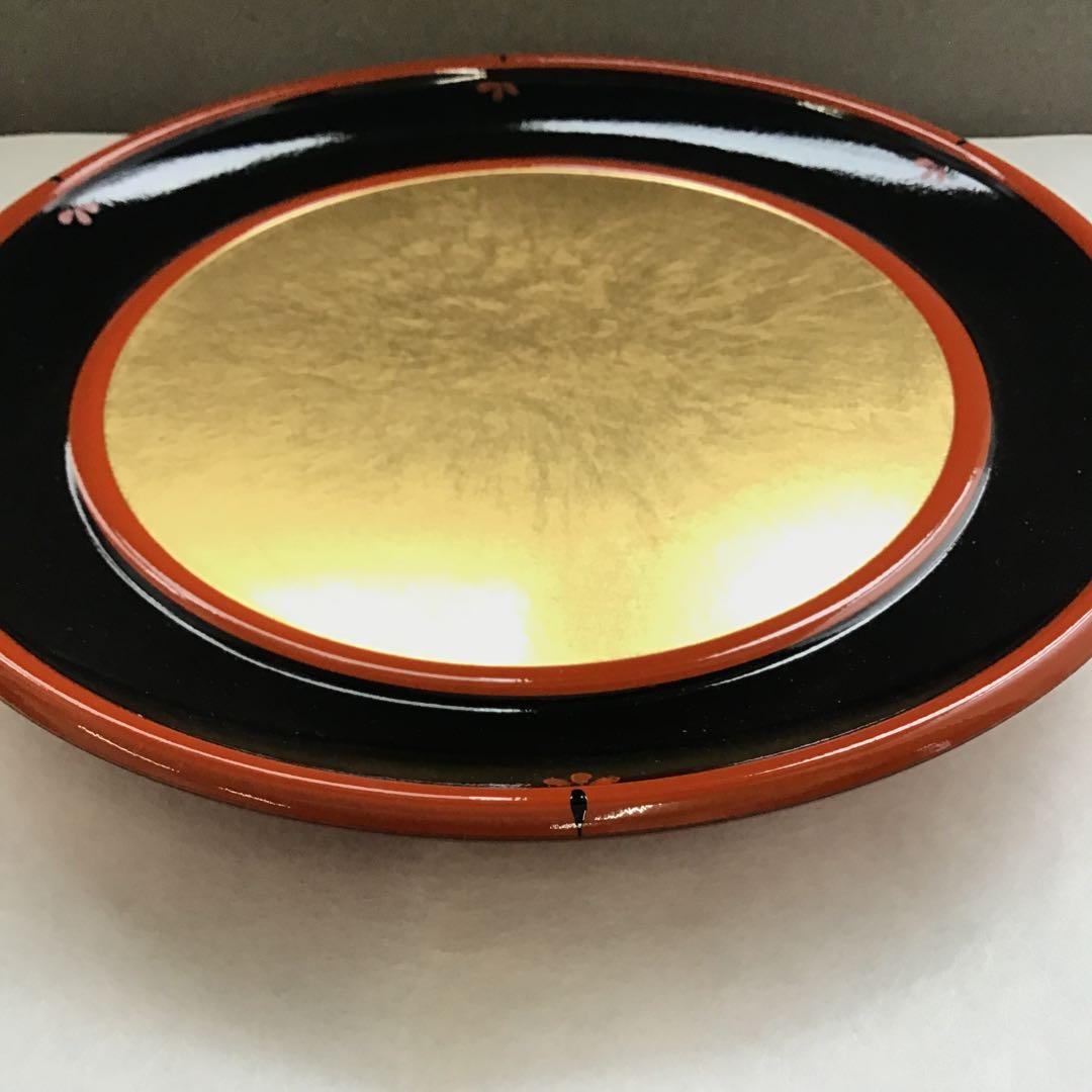 茶道具　漆器盆　朱塗金箔盆　床飾りや実用性も兼ねる　紙箱　S60BN