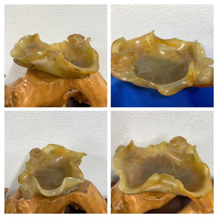 希少品】文房具 清時代瑪瑙蓮の葉水盂 天然瑪瑙；共箱、共布