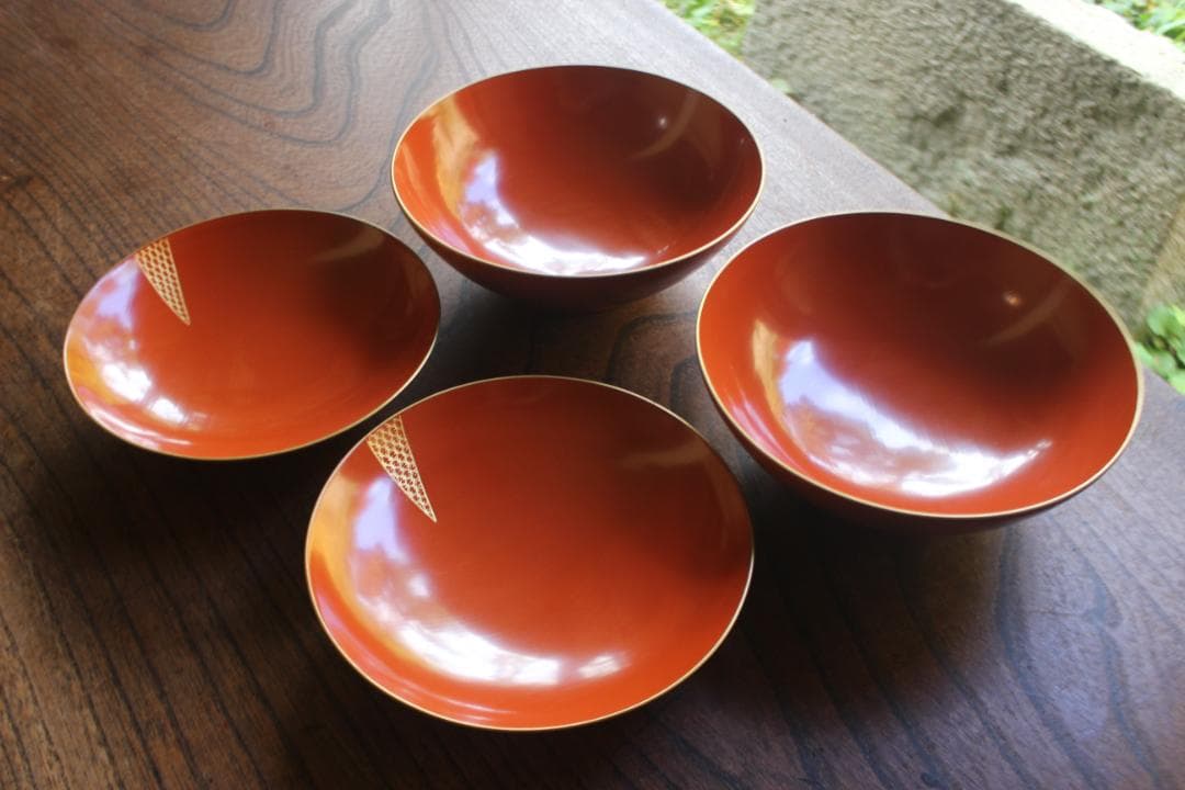 時代逸品！上質朱漆に極上花文沈金の大椀2点（検漆器輪島塗沈金椀雑煮椀