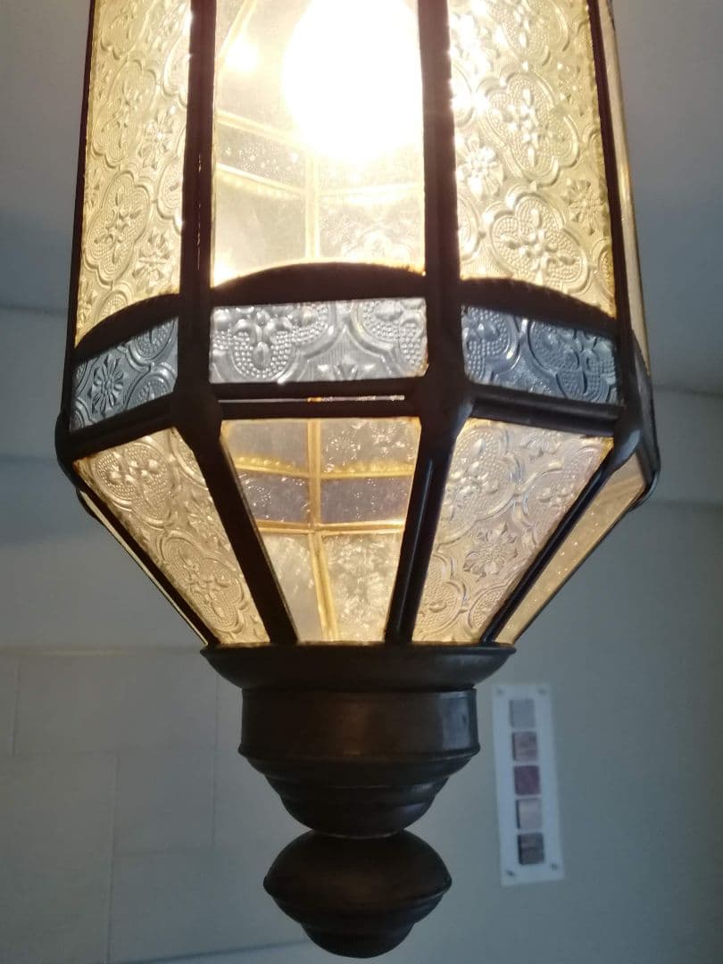 照明 ペンダントライト 型板硝子 真鍮 ステンドグラス アンティーク バリ島