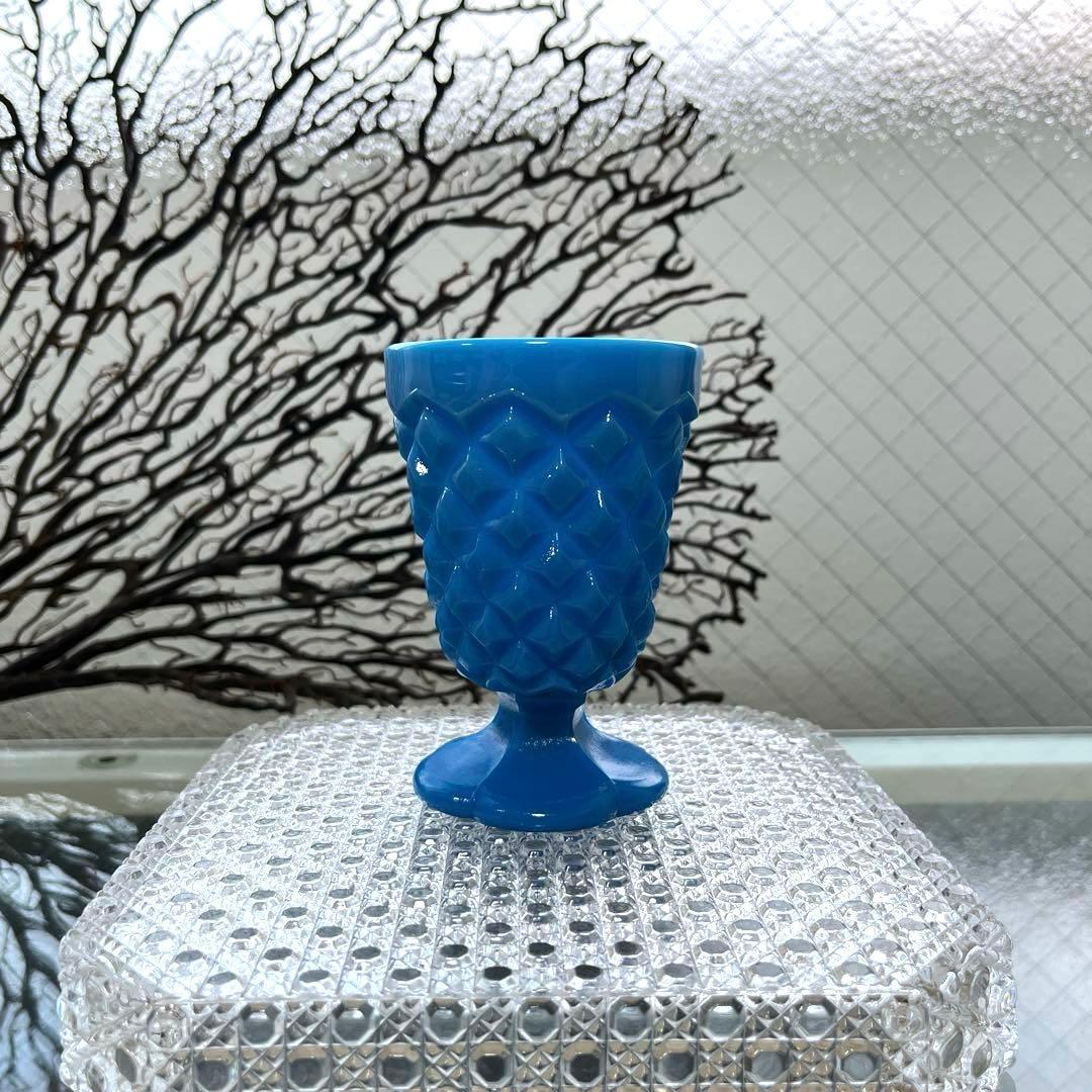 骨董　時代ガラス　希少練りガラス　花底　ダイヤ柄　筒型　氷コップ　ゴブレット１客