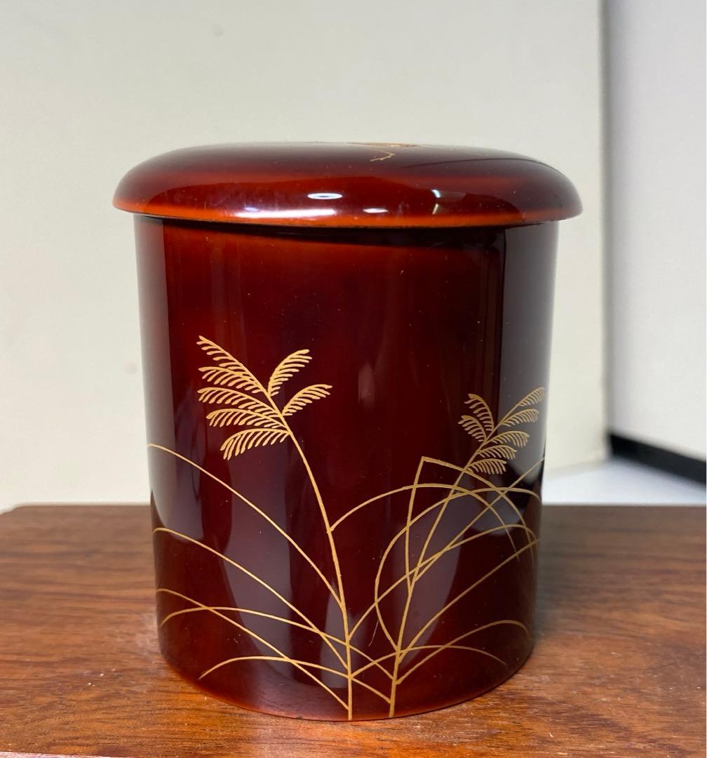 【茶道具】熊谷秀穂造　薄に鈴虫　金輪寺棗（共箱）