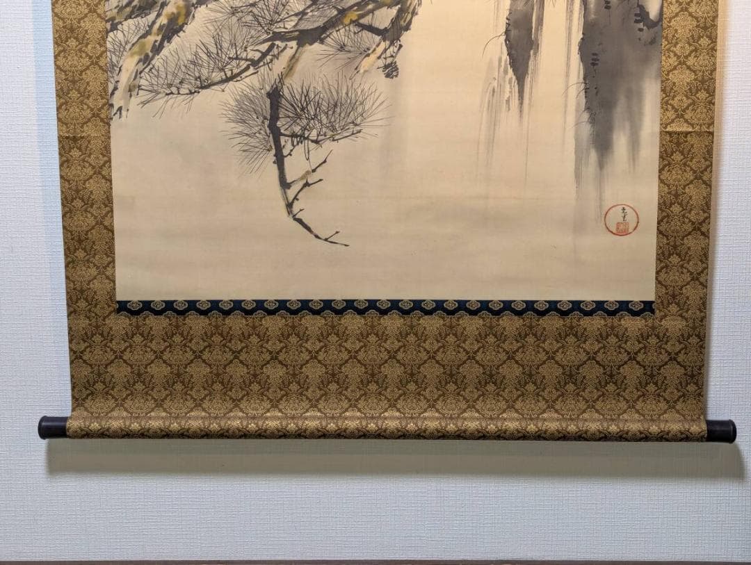 【真作】掛軸　松鷲図　日本画　勇壮吉祥画題　勇猛出世掛軸　合箱入　U32