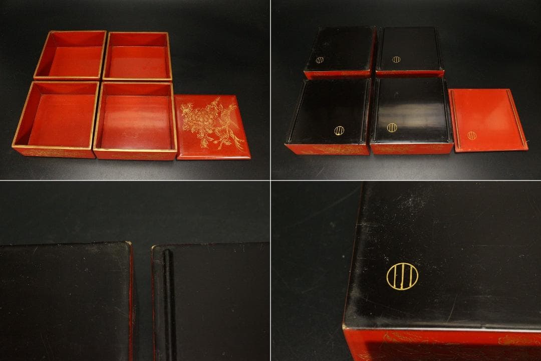 朱塗 沈金 野弁当 揃い 煎茶画箱(ZE653)