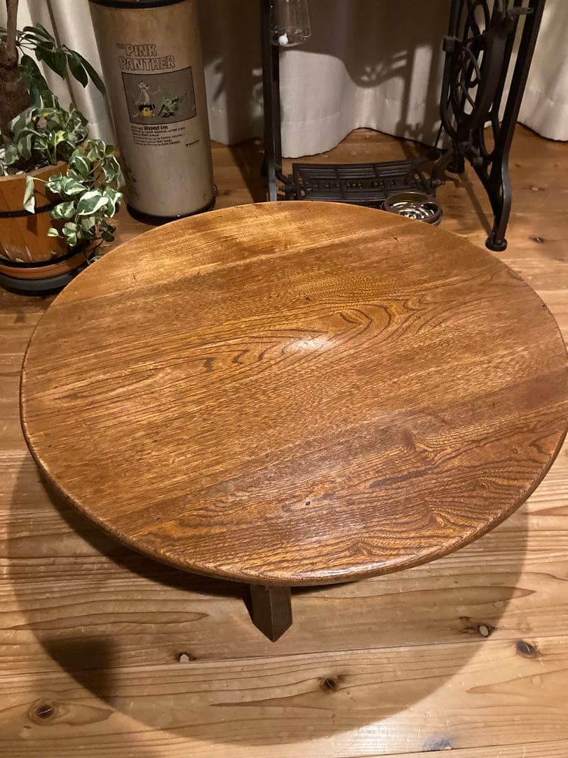 昭和レトロ 古い木製丸ローテーブル 折畳丸ちゃぶ台⑥直径720