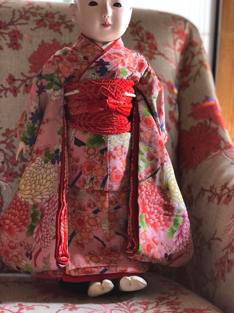 日本人形市松人形の着物江戸ちりめん桜大きめ15号