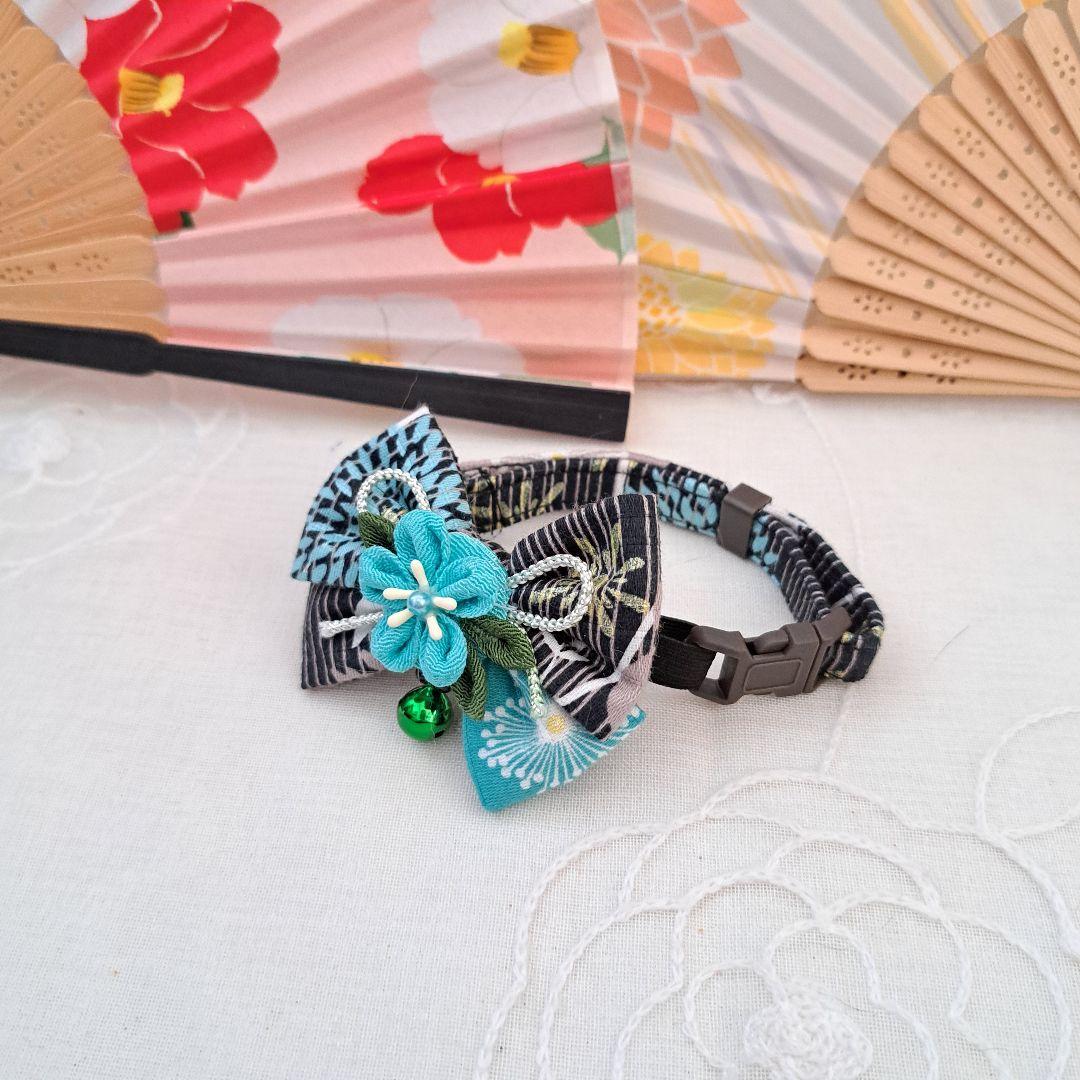 和風(黒)わんちゃん猫ちゃん用首輪 和風リボン(赤②)わんちゃん猫ちゃん