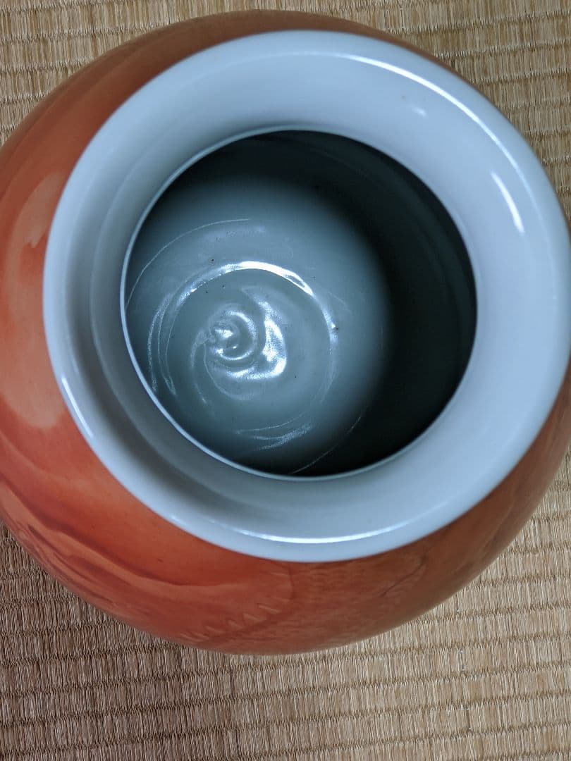 ♢九谷焼 書画骨董 雲龍文瓶 青山作 陶画工 日本画家コラボ作品 朱色淡彩画