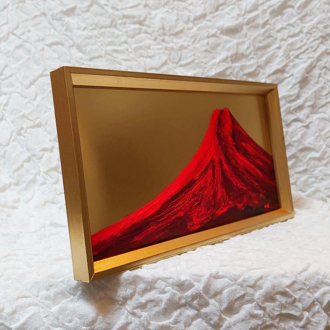 油絵 ミニ長方形絵画 【赤富士】