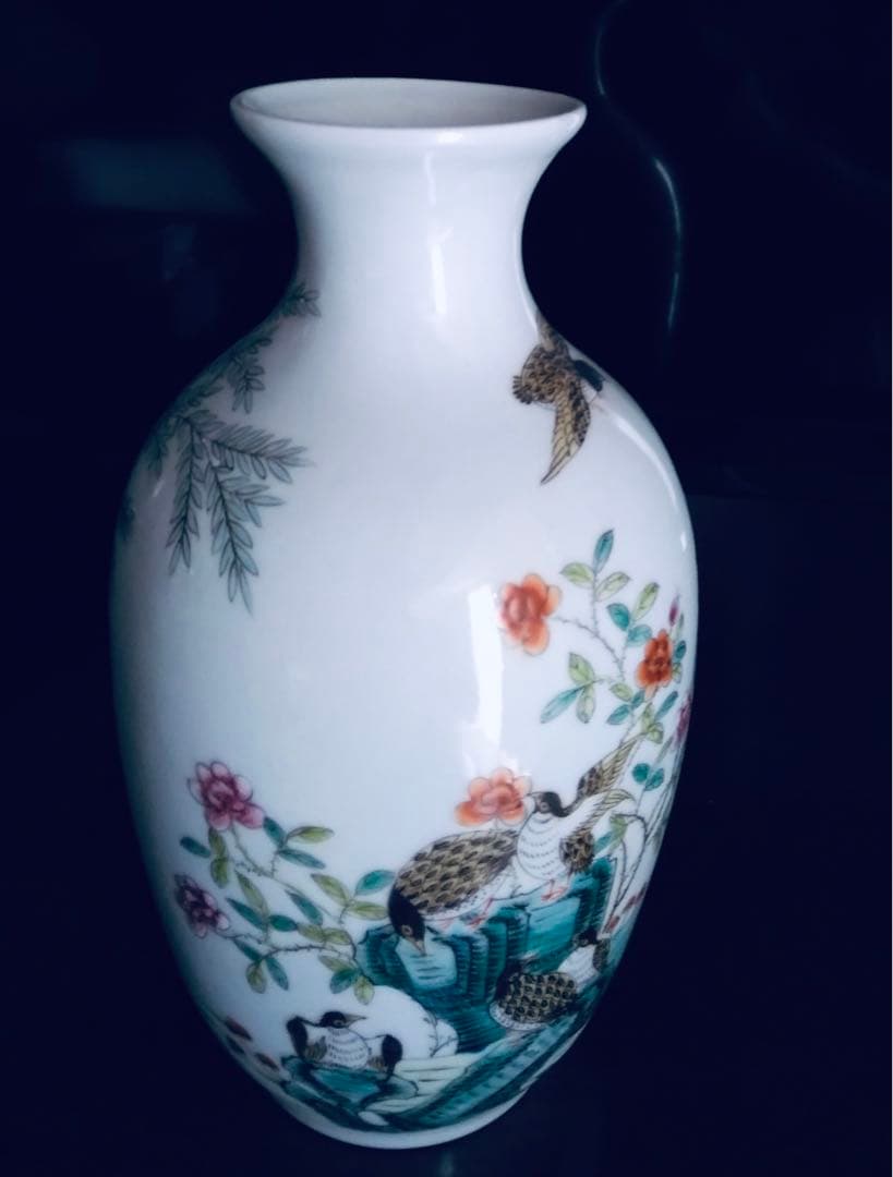清朝乾隆宮廷琺琅彩竹菊鹌鹑图瓶 稀少芸術珍品 （上海博物館監製