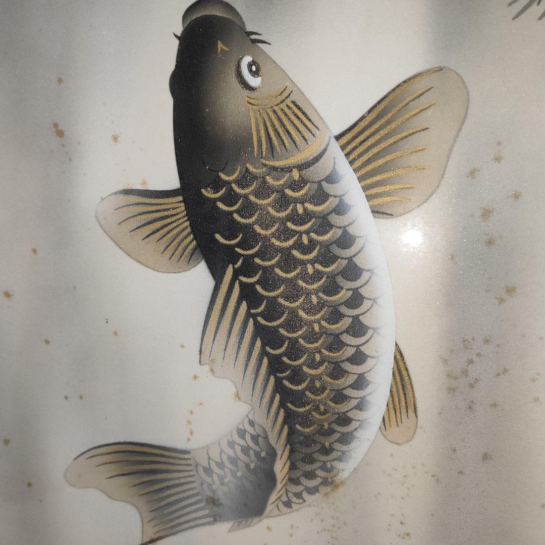 岳仙作 鯉の滝登り 木製フレーム付き