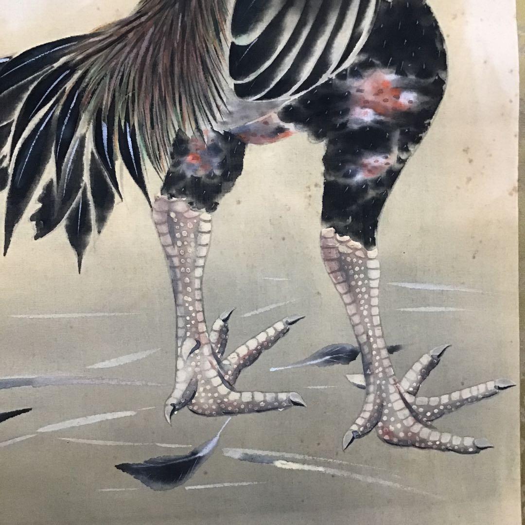 K茶道具 掛軸 「軍鶏(しゃも)」の図 川良子作 配送用桐箱 S1003KJ