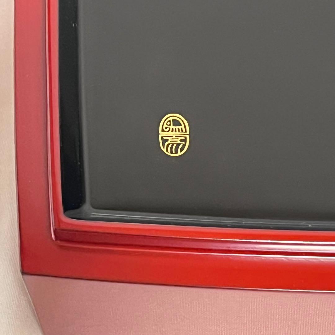 未使用 象彦 銅張 四段重 朱塗 16.3cm 金縁 漆器 漆塗 重箱 木箱入