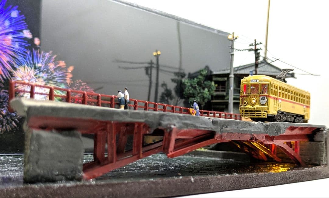 ジ*番様 Nゲージ・情景ジオラマ【橋から眺める花火…】