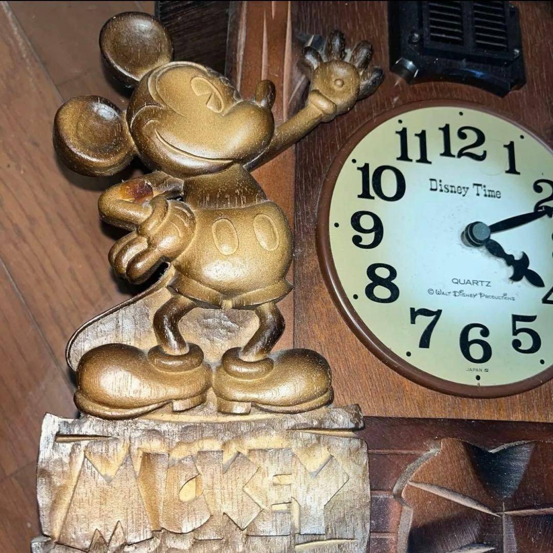 時計 SEIKO ／希少 木彫り アンティーク ディズニータイム