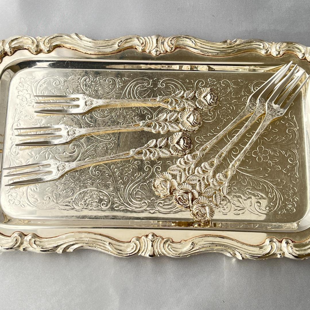 【ANTICO】 ヒルデスハイムローズ ケーキフォーク 6本【純銀】12.5cm