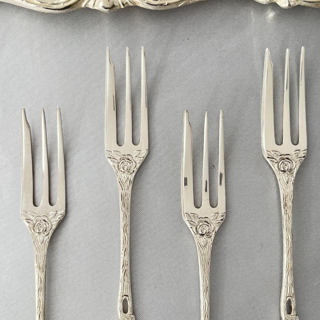 【ANTICO】 ヒルデスハイムローズ ケーキフォーク 6本【純銀】12.5cm