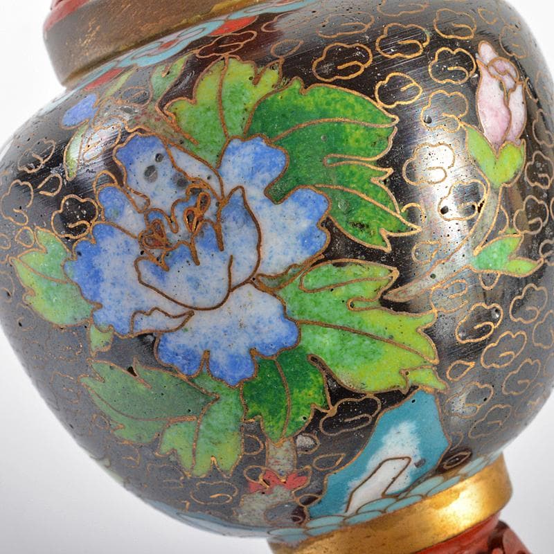 中国 古七宝 剔紅 堆朱 花文瓶 U R6247