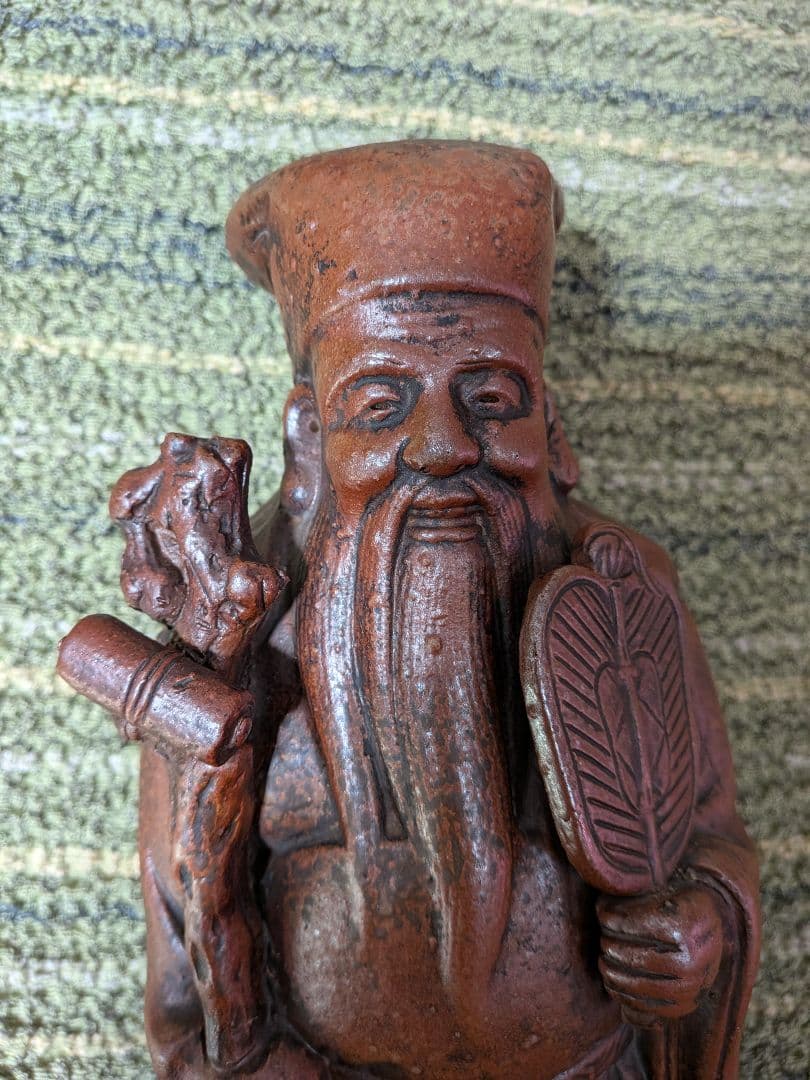 No.18備前焼寿老人置物 A25、備前焼の七福神置物、長寿・智慧の神様