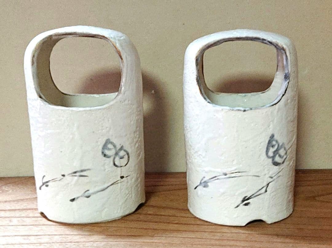 茶道具手焙一対持ち手付き陶器
