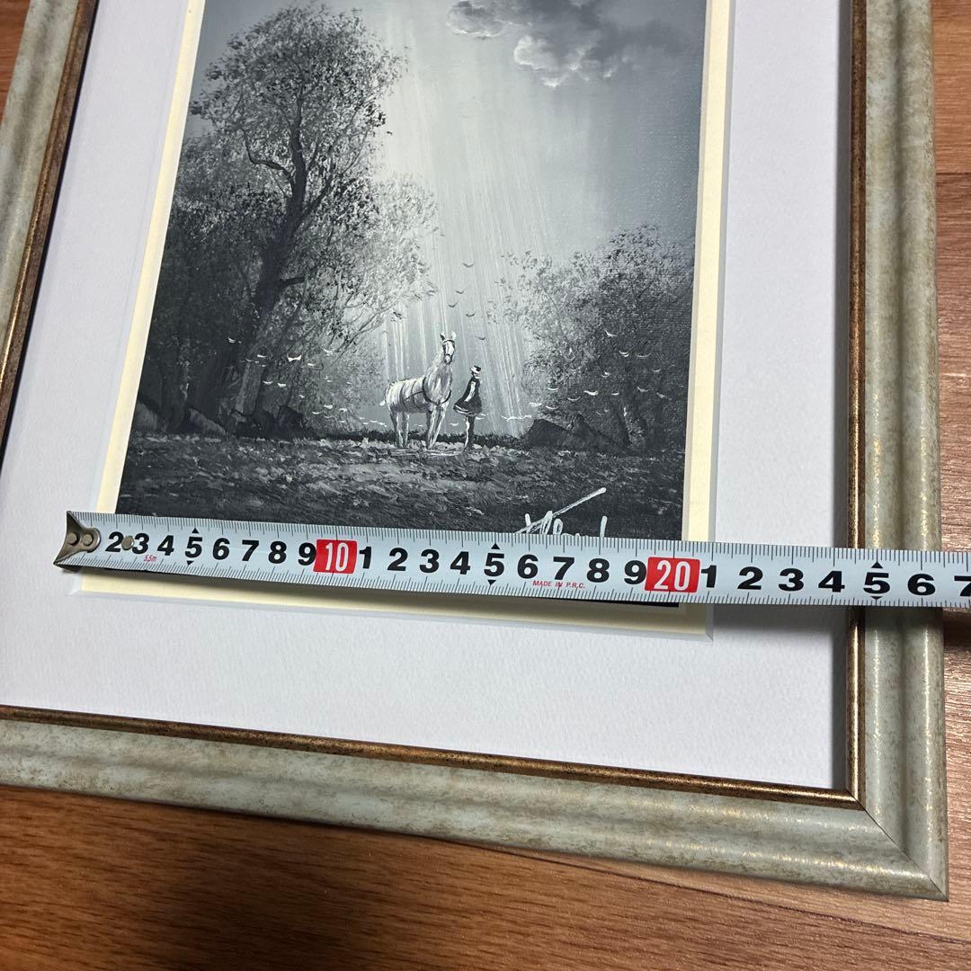 フランス　クロード•パトリック　油絵　幻想的　森の中の白馬と少女