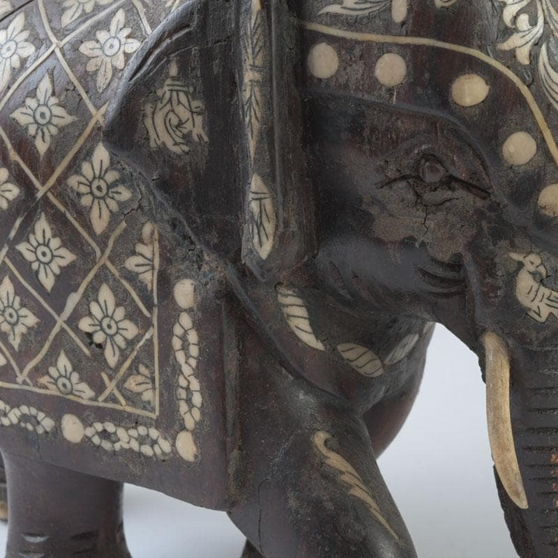 中国 唐木紫壇製 獣骨装飾など インド象 3点まとめて 台