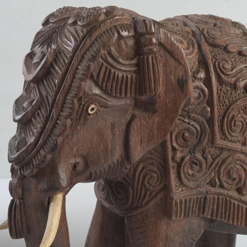 中国 唐木紫壇製 獣骨装飾など インド象 3点まとめて 台