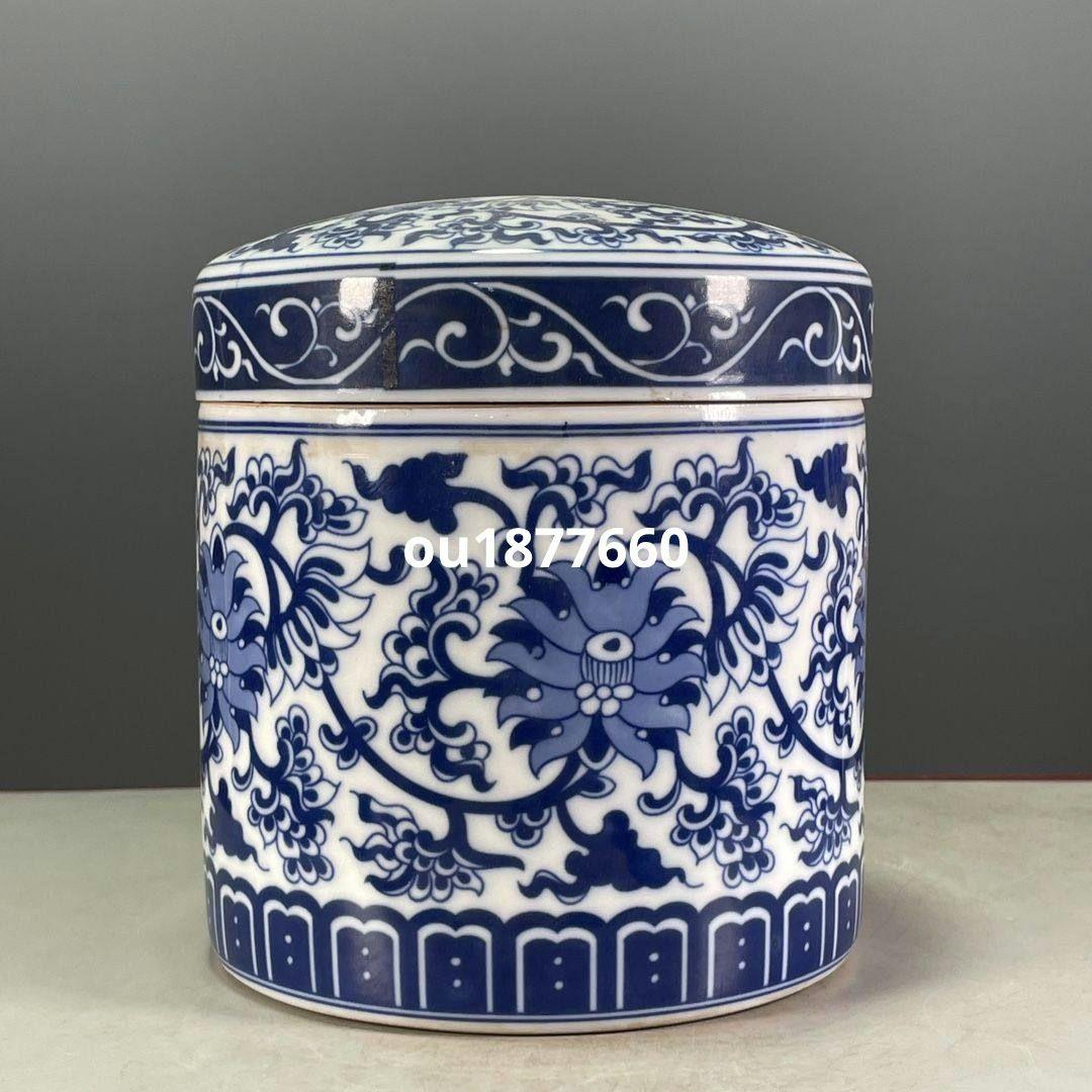 清乾隆鯖花卉図紋蓋缶 景徳鎮 陶磁器 装飾品 現代工芸品美術品 置物