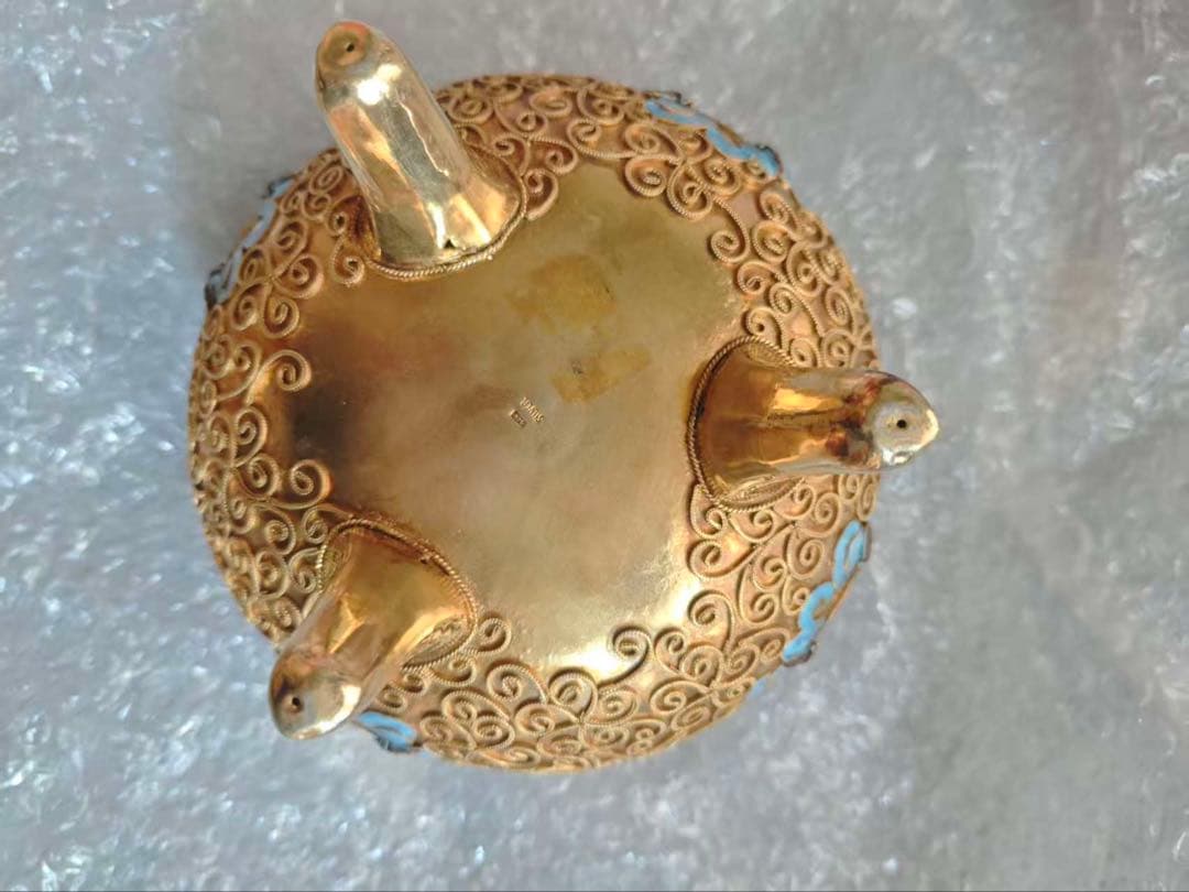 中国美術 銀製 Silver刻印有 七宝 香炉 福壽紋 唐物　622.4g