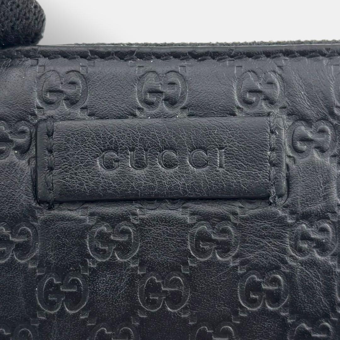 美品 グッチ　ケース マイクロシマ　ロゴプレート キーリング レザー 黒