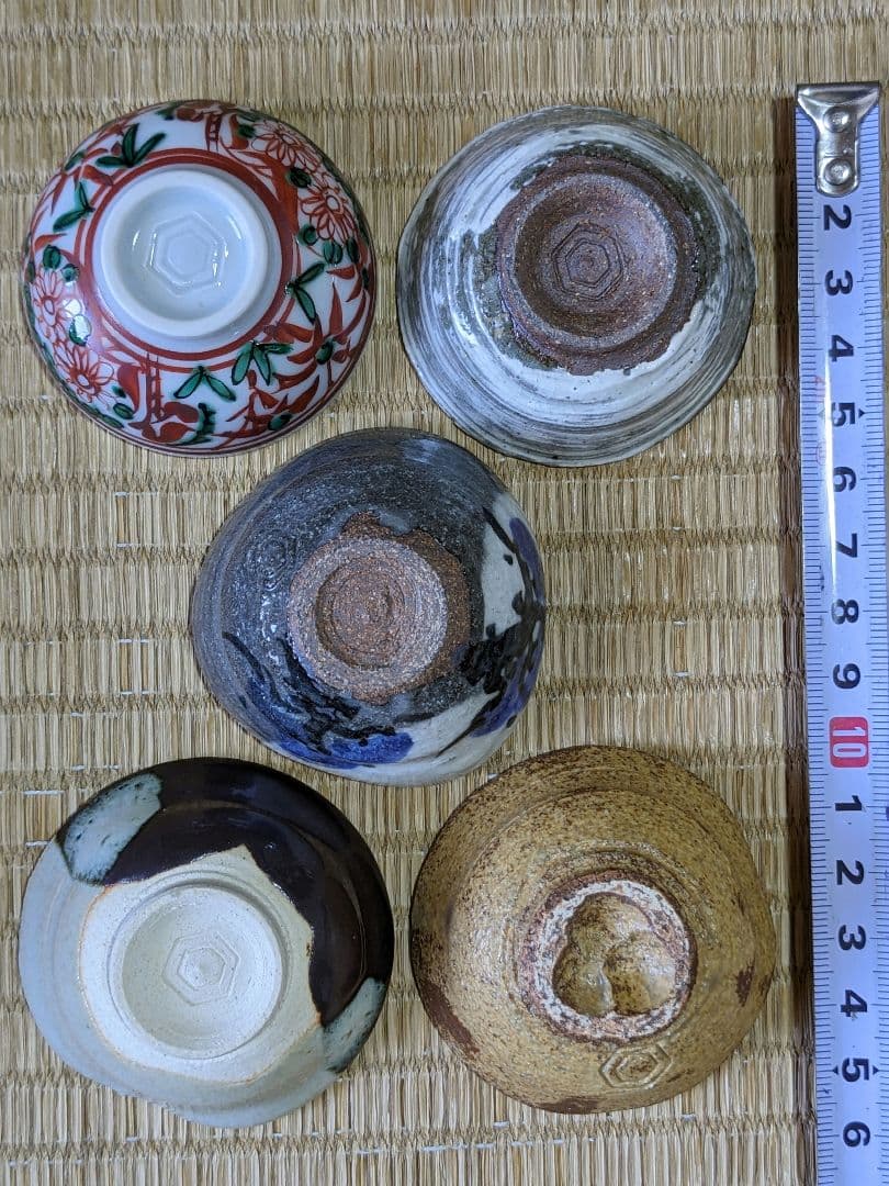 ♦京焼 清水六兵衛窯 色変わり酒器 小盃五種 黄瀬戸 唐津 赤絵九谷 共箱骨董品