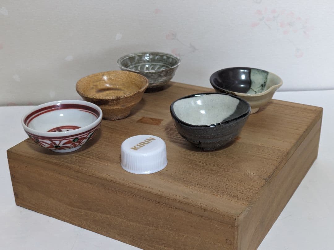 ♢京焼 清水六兵衛窯 色変わり酒器 小盃五種 黄瀬戸 唐津 赤絵九谷 共