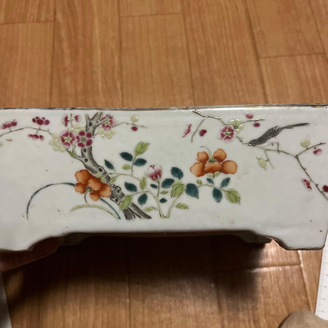 超希少アンティーク水盤中国骨董陶芸長方花器生花