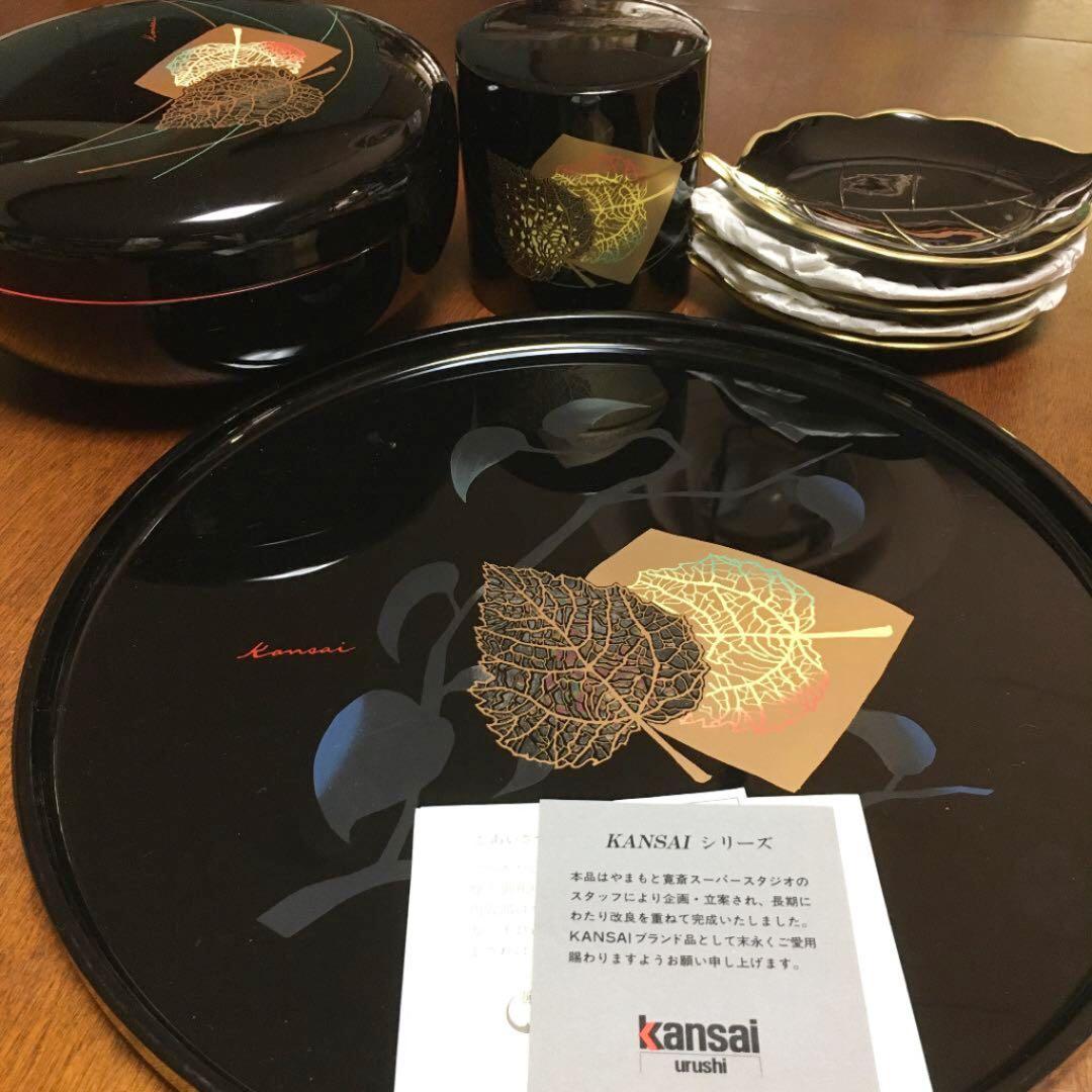 Kansai urushi 山本寛斎 漆器セット お盆 菓子器 茶筒 菓子皿5枚