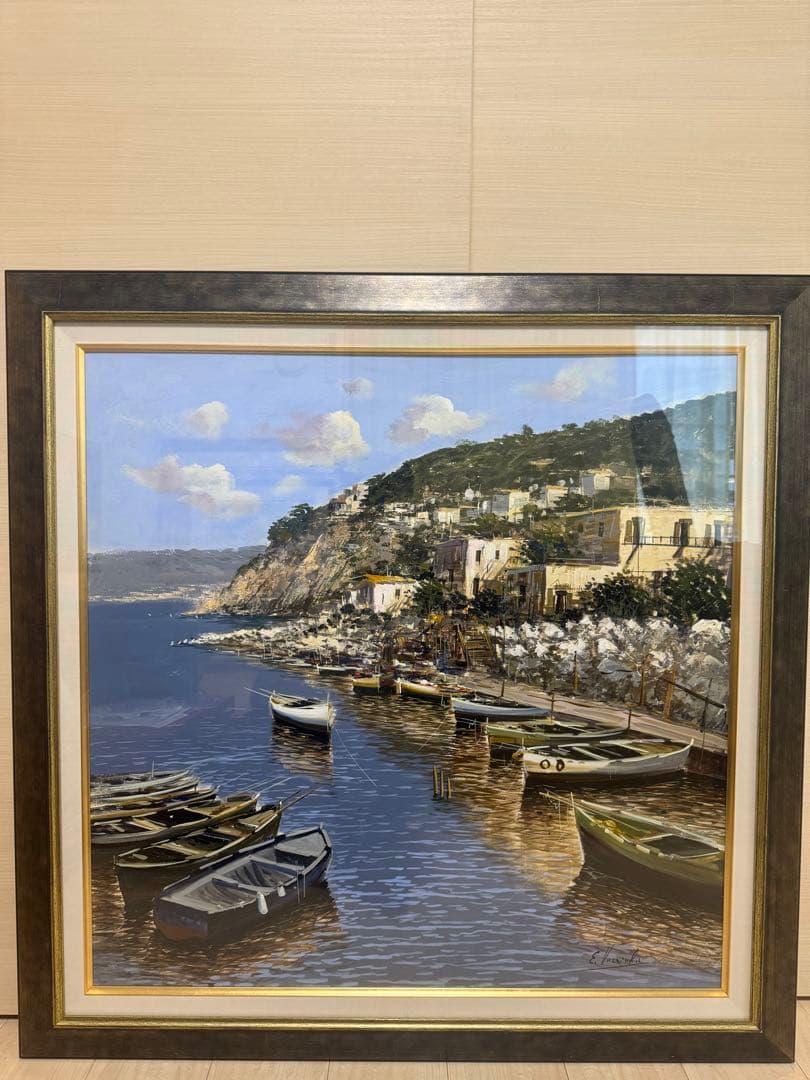 ORIGNIAL Enrico Varriale 夏のアマルフィー港　油彩
