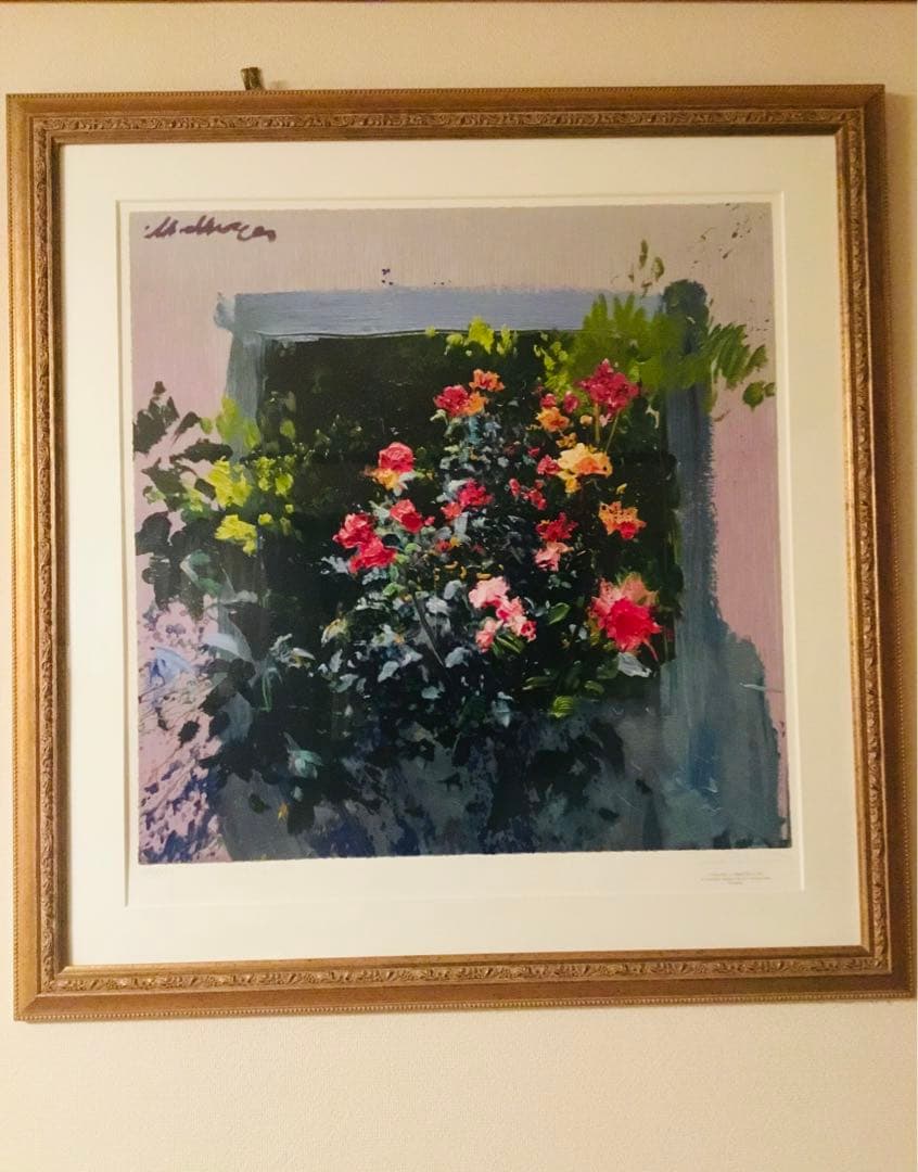 【真作】最終価格Jトレンツ・リャド　薔薇　シルクスクリーン　遺族サイン　保証書付 真作】最終価格Jトレンツ・リャド薔薇シルクスクリーン遺族サイン保証書付