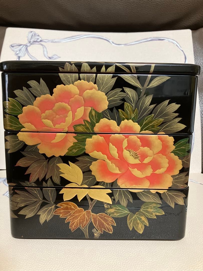 重箱 3段 会津漆器 会津塗 6.5寸 三段本重 雅花丸 黒 内朱