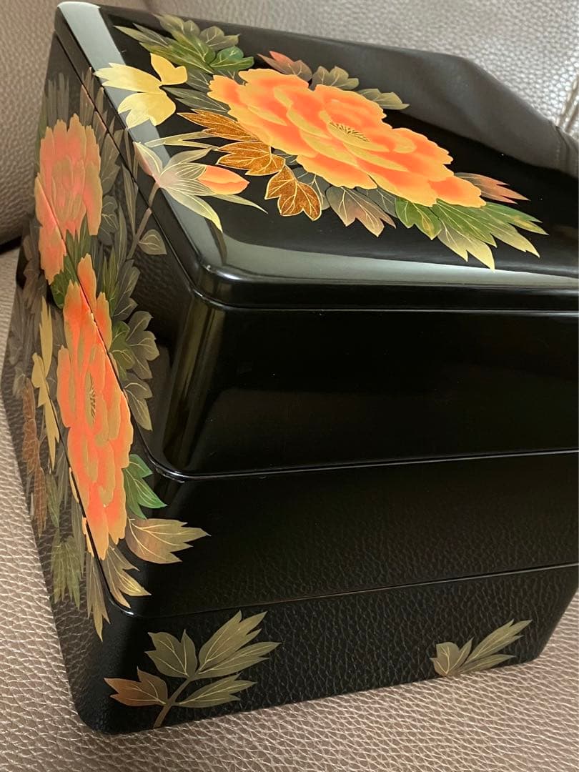 重箱 3段 会津漆器 会津塗 6.5寸 三段本重 雅花丸 黒 内朱