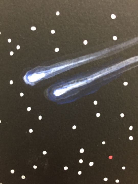 ★航夢 KOU MU ペン画 額付「流れ星」