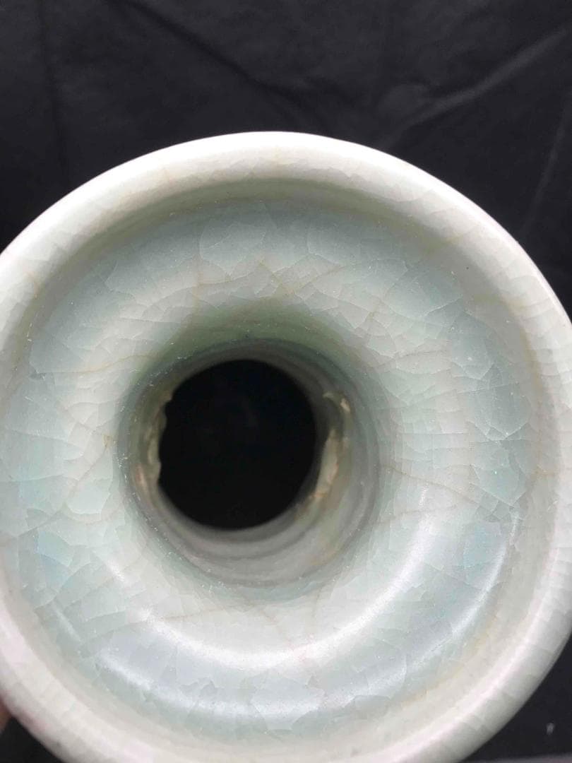 中国古玩 元時代 青磁 龍泉窯双耳瓶 旧家コレクション 蔵出し(A-35