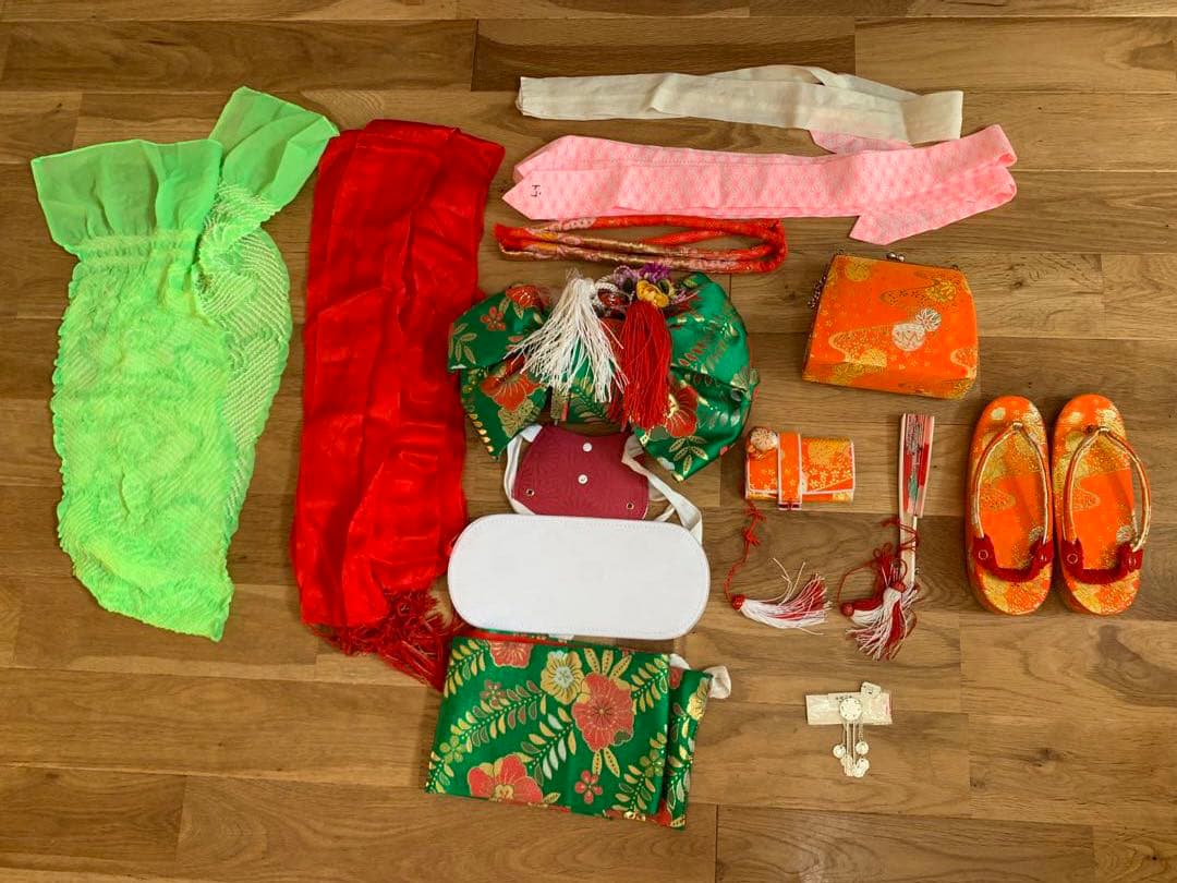 七五三　7歳　フルセット　ピンクの蝶と花模様の着物