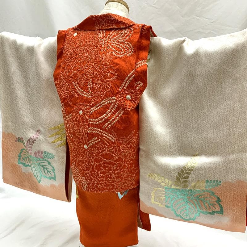 511ag71□七五三 三歳 女児 着物&被布&長襦袢 総刺繍 鳳凰 桐□良好